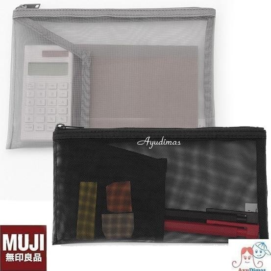 

TERMURAH - Muji Nylon Mesh Pen Case / Pouch w Pocket - tempat pensil / stationary