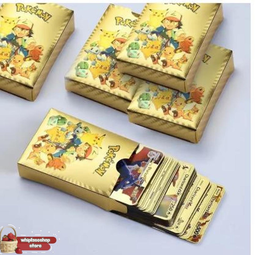 Kartu Pokemon Gold / 55Pcs Kartu Pokemon Logam Emas Vmax Gx Energy Card Collection Battle Card Qdd /