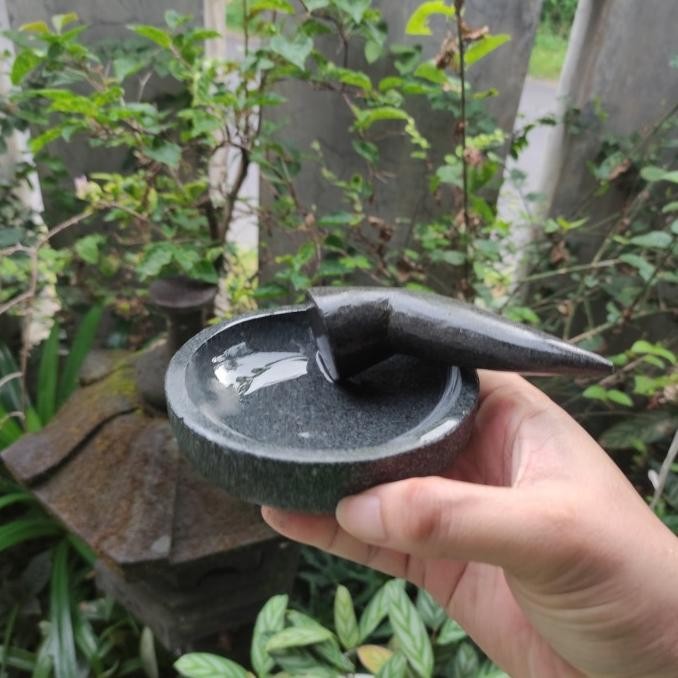Cobek Batu Kali Super Halus 12cm + Ulekan (Kecil Mungil Mini) saml