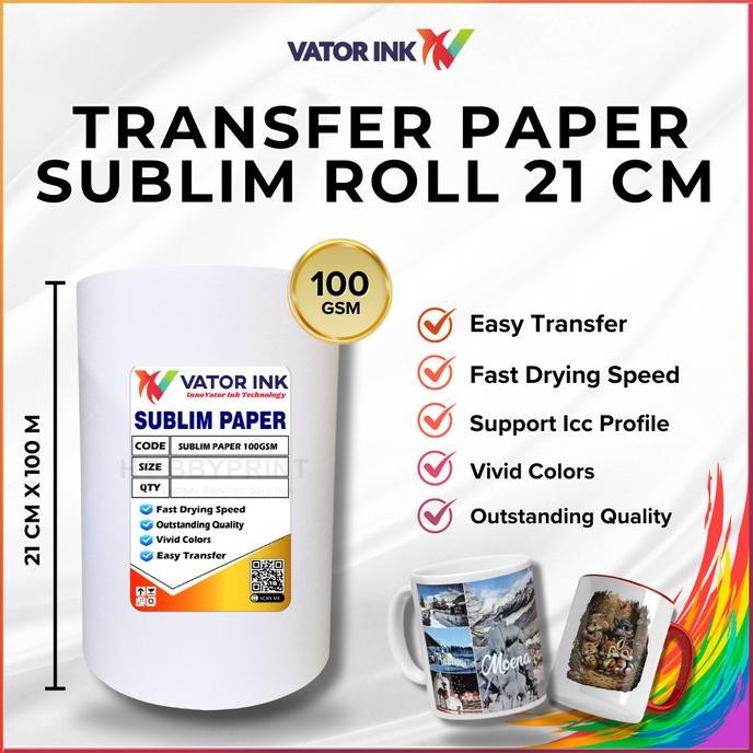 

NEW Kertas Sublim Roll A4 21cmX 100m Quick Dry Warna Pekat Sablon Kaos Mug