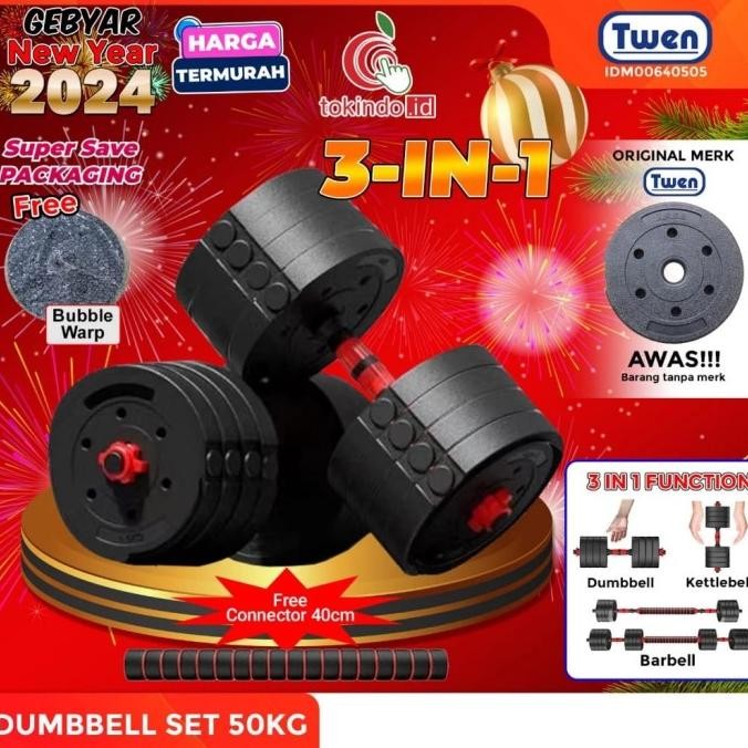 Sale Dumbbell Set 50Kg Adjustable Twen Original Angkat Beban Barbel Dumbel