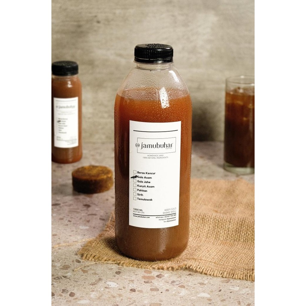 

Jamu Bu Har Kunyit Asem / Beras Kencur / Temulawak / Gula Jahe 1000Ml