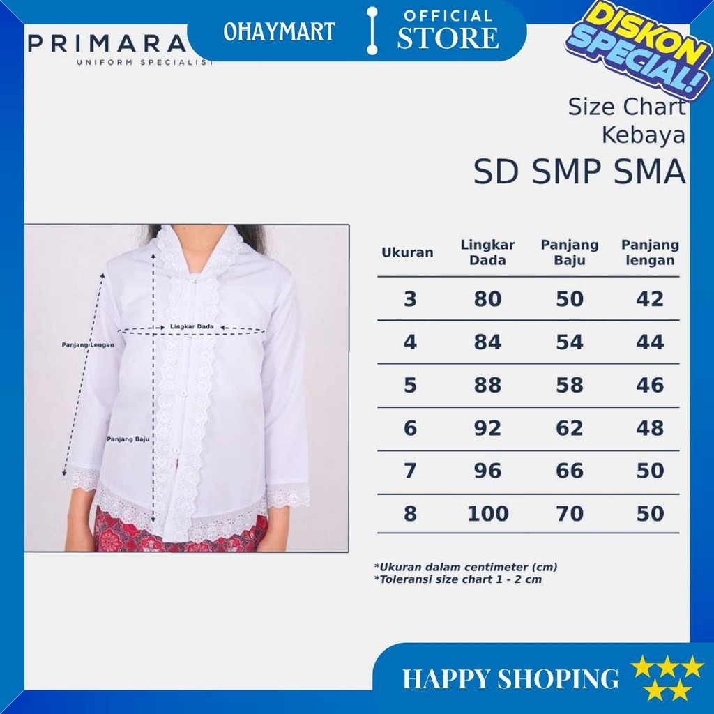Primaragam Kebaya Anak Perempuan Modern Sd Smp Sma Atasan Baju Sekolah Adat Sunda Encim Putih Promo 