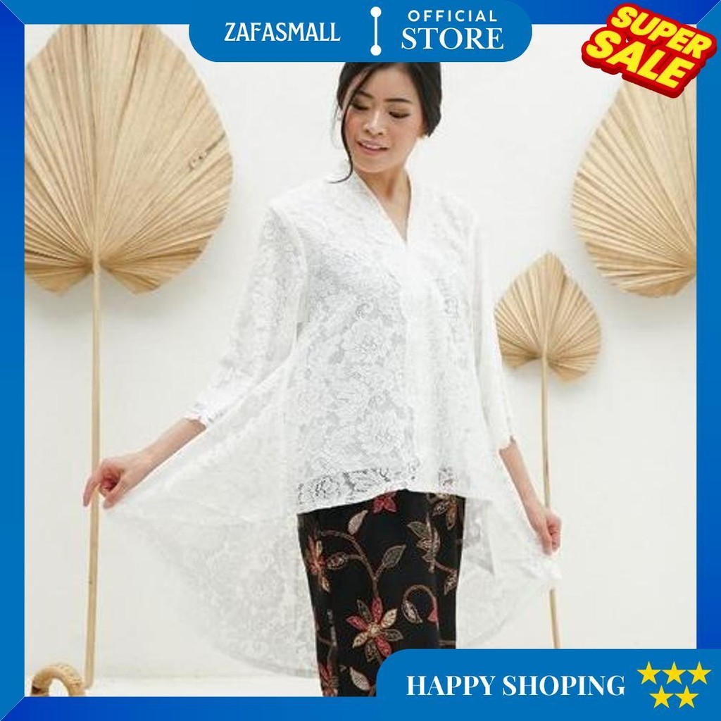 Ibukebaya - Kebaya Encim Modern Panjang Belakang Penguin Brukat Putih Hitam Best Seller