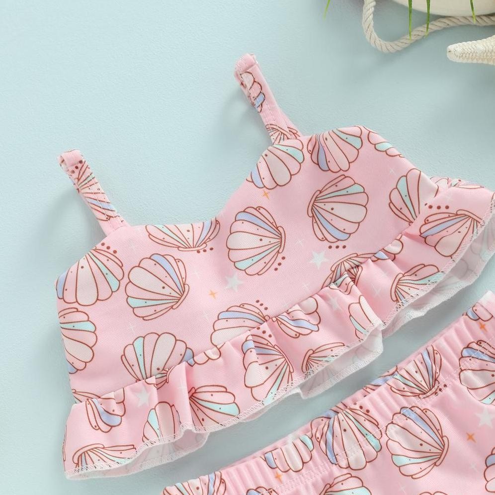 Pakaian Renang Bikini Anak Perempuan Tanpa Lengan Rompi Pendek Bahu Terbuka Pakaian Renang Pantai Ko