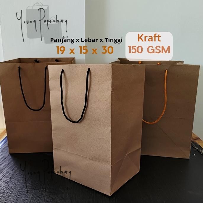 

To94 Paper Bag Tas Kertas Paperbag Kraft Coklat Polos 19 x 15 x 30 150GSM Premium