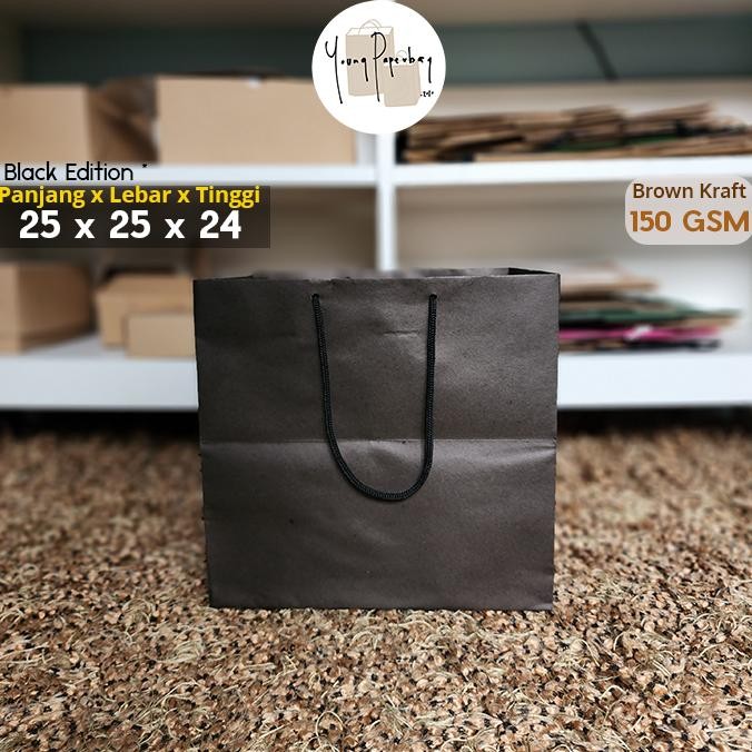 

rd-67 Paper Bag/Tas Kertas Paperbag HITAM Polos Uk. 25 x 25 x 24 Brown Kraft (1 lsn) Termurah