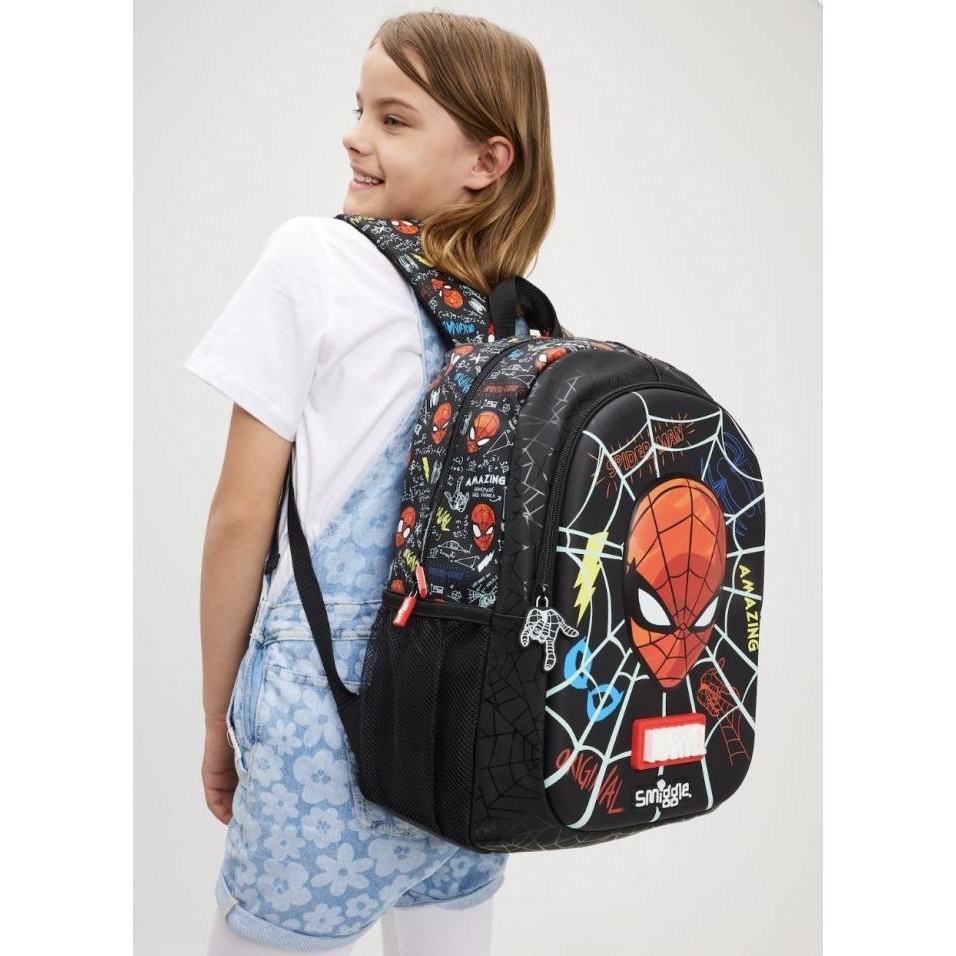 ------] Smiggle New Black Spiderman Backpack