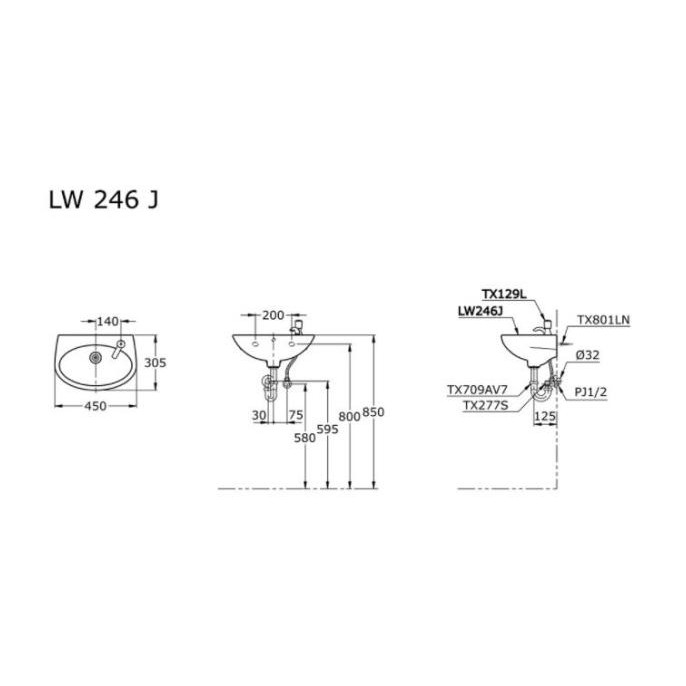 Wastafel Set Toto LW246J Komplit Set/ Westafel LW 246J / Kran Kuningan