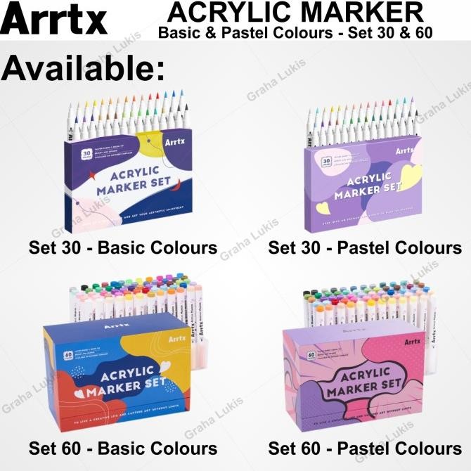 

Arrtx Acrylic Brush Marker Set 30 / Set 60 - Pastel / Basic Aacm-05