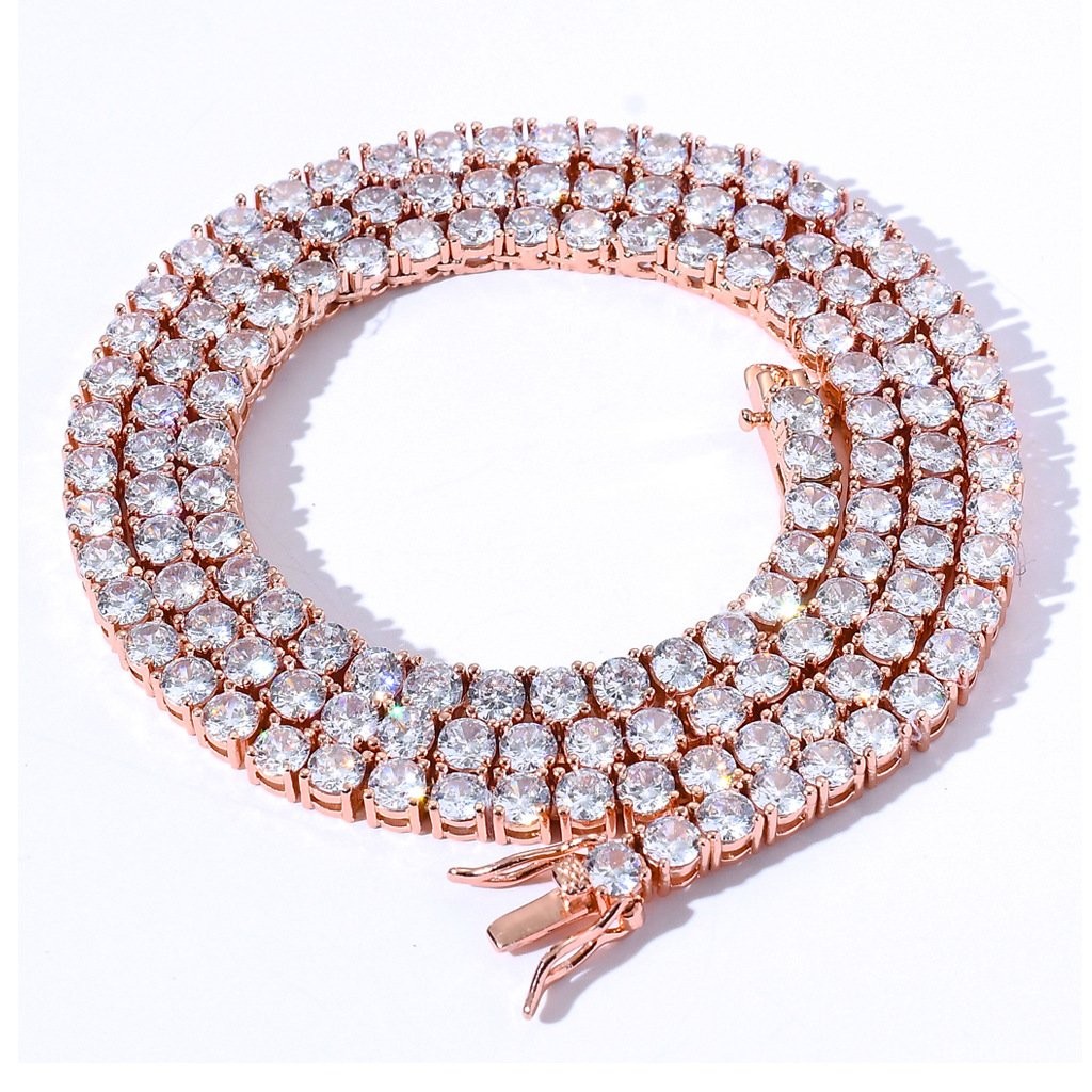 European and American Style Men's Hip-Hop Tennis Necklace 4mm 5mm Single Row Zircon Necklace
