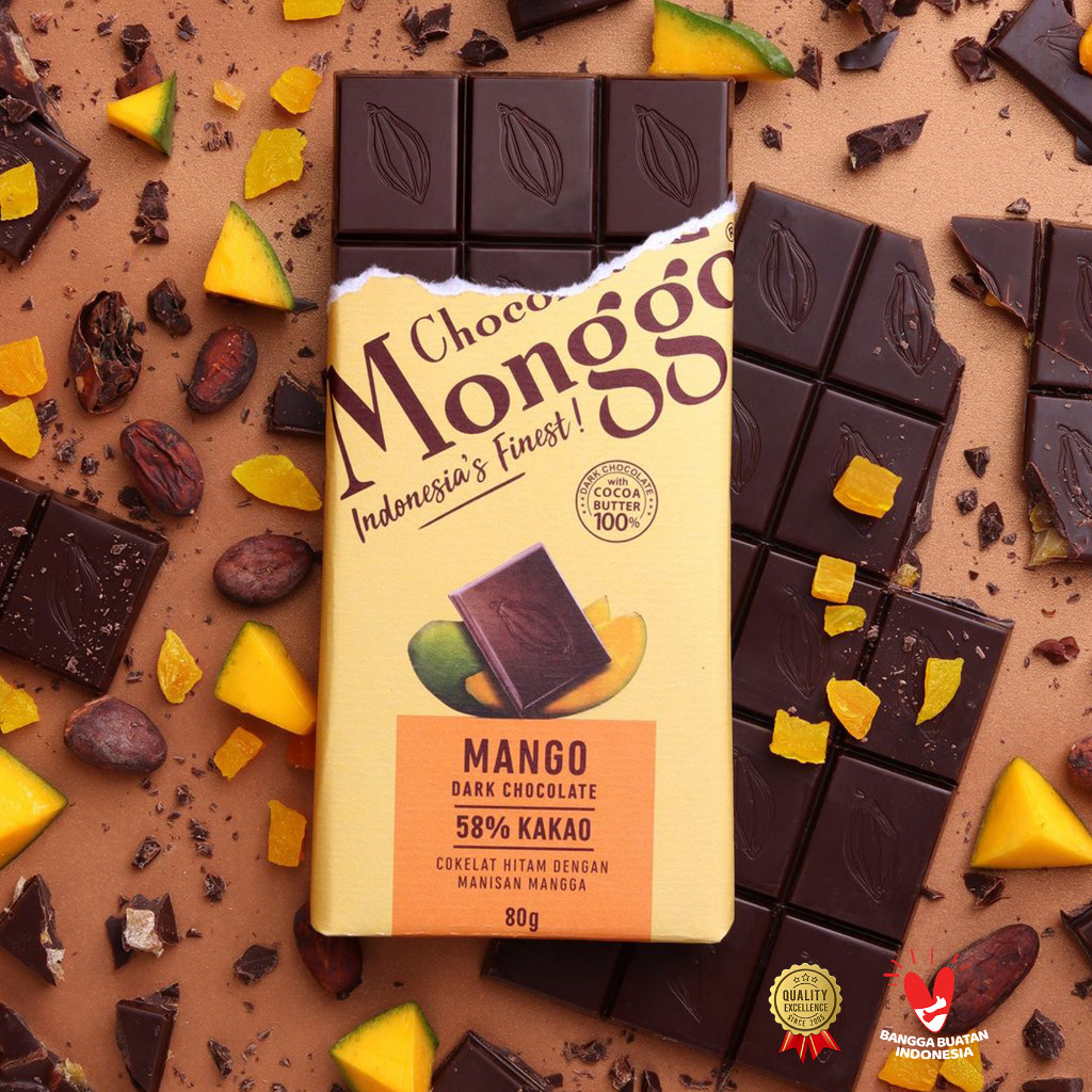 

Chocolate Monggo | Mango & Dark Chocolate 80gr| Coklat Murni 100% Kakao Butter | Mangga & Cokelat Hitam | Snack Cemilan