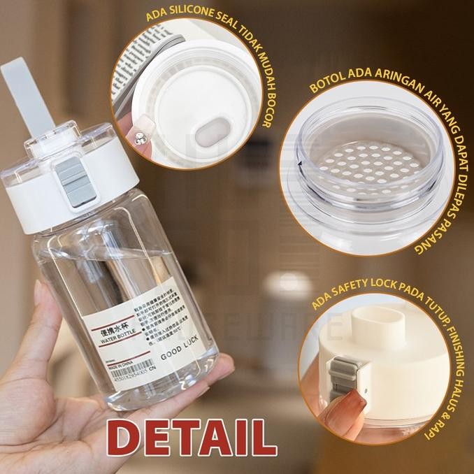 (Good) HUGO Botol Minum Putih Transparan Bening Estetik Botol Air Minum Korea