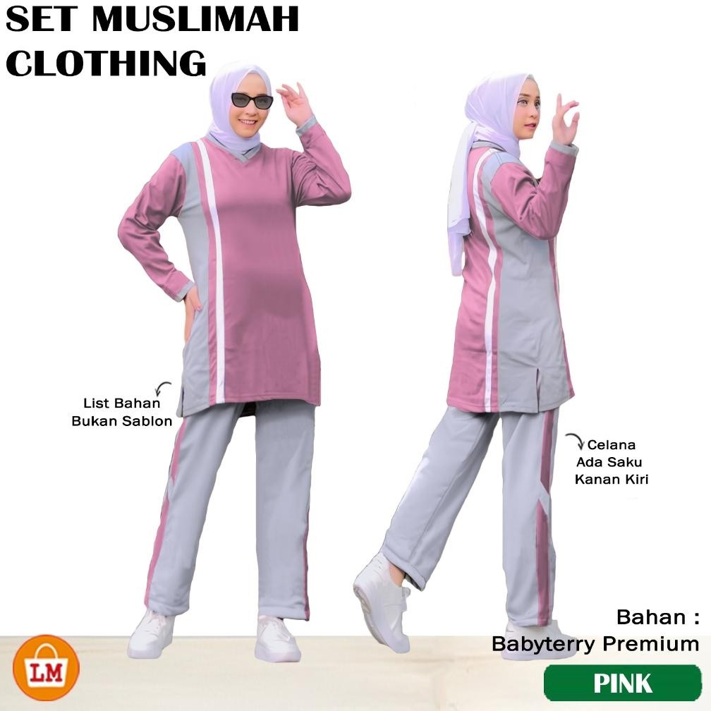 tu-67 LM 37669 SET MUSLIMAH CLOTHING Setelan Training Olahraga Wanita Muslimah Lengan Panjang Bahan 