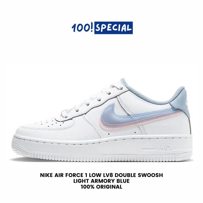 Sepatu Nike Air Force 1 Low LV8 Double Swoosh Light Armory Blue BNIB