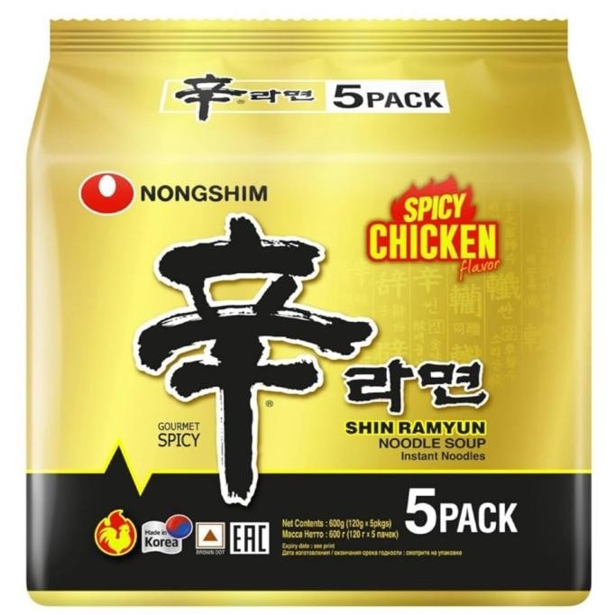 

Nongshim Shin Ramyun Spicy Chicken Gourmet Spicy, (120Gr@5Pcs) 600Gr
