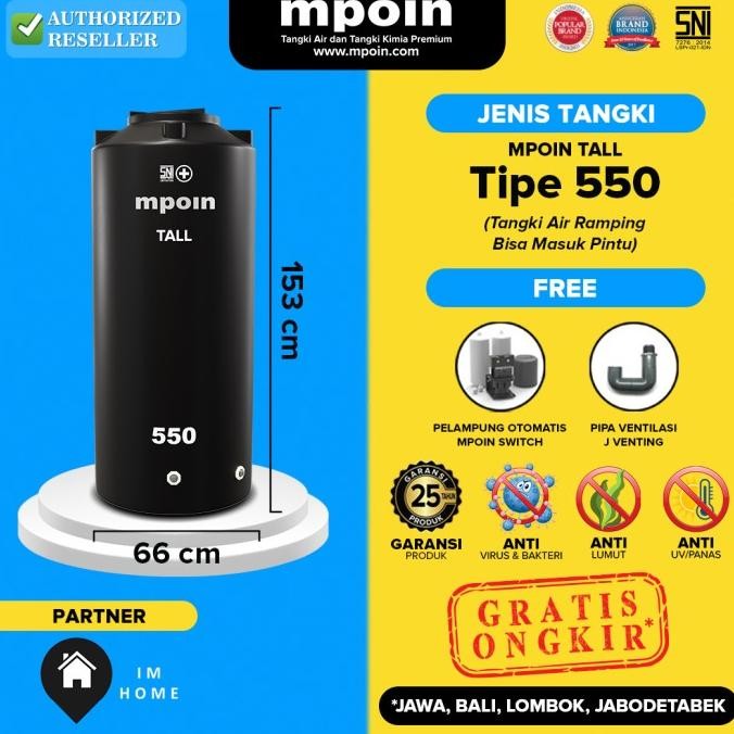 Terjangkau Tangki / Toren Air Ramping Mpoin Tall 500 Liter Tinggi