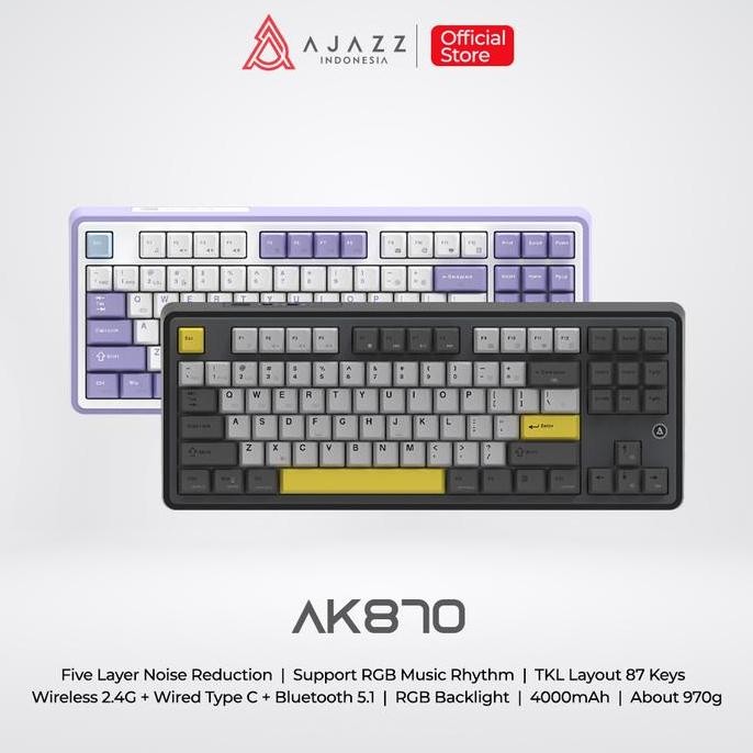Ajazz Ak870 Tkl Keyboard Gaming Mechanical 3-Mode Rgb Keyboard  Tkl Co