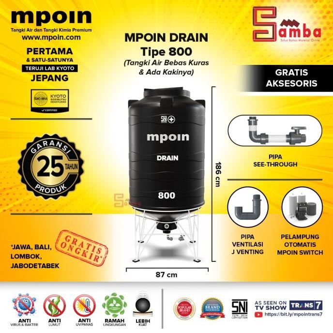 Spesial Toren Air Mpoin Drain 800 Liter | Tangki Air |M-Poin Tandon Air 800 L