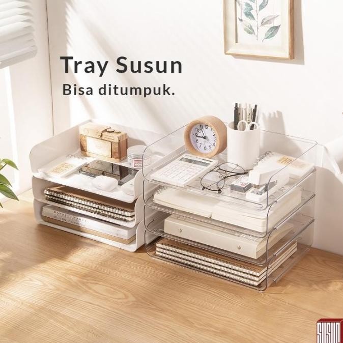

Tersedia Susun Tray File Dokumen Susun / Rak Kertas Organizer Document Paper Meja Kantor Putih Transparant A22S