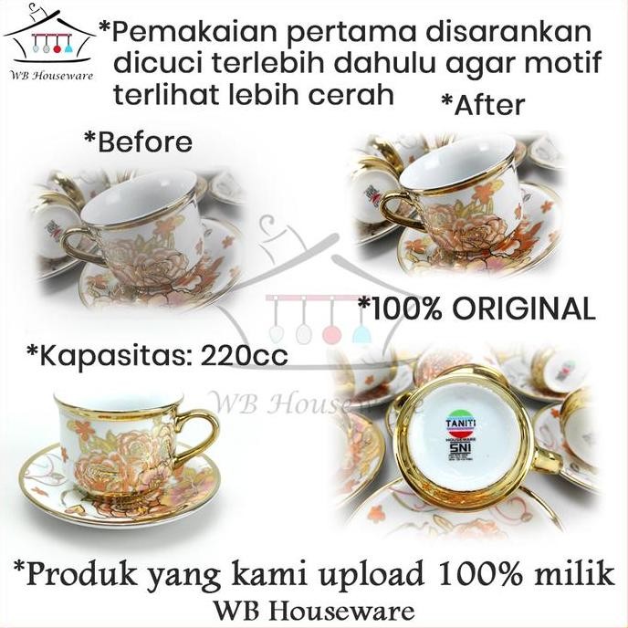 Grosir Tea Set + Rak / Gelas Cangkir Teh Motif Golden Flower / Coffe Tea Set Porcelain Taniti