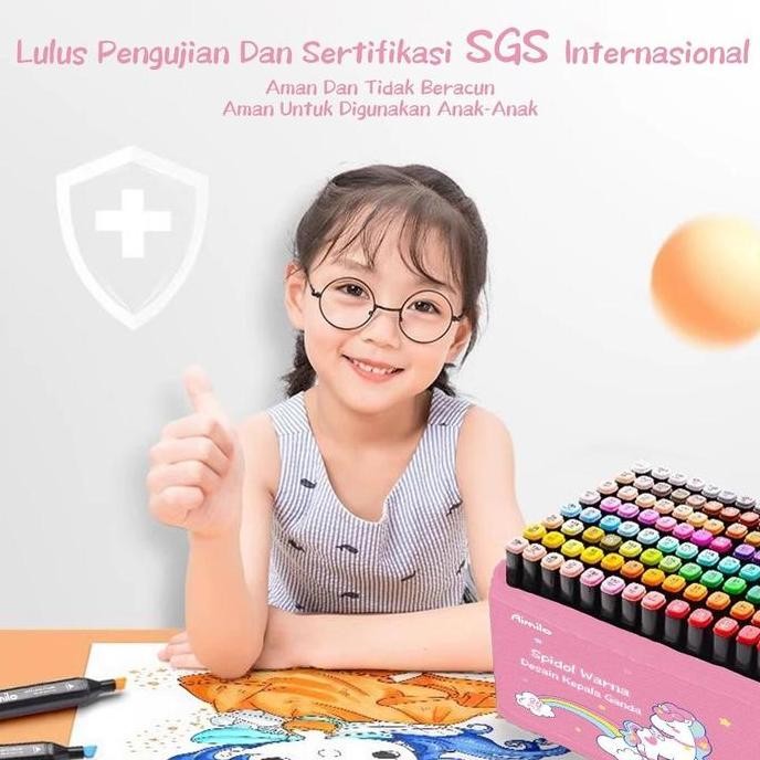 

[READY] Aimilo Spidol Warna Warni 1 Set kemasan kartun Sketch Marker 2 Tip Touch Marker 48/60/80 Warna murah