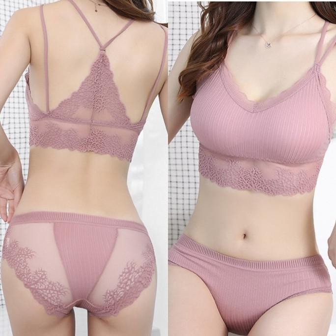 Super Promo, Set Bra Bh Dan Cd Celana Dalam Wanita Cewek Tanpa Kawat Kutang Sexy