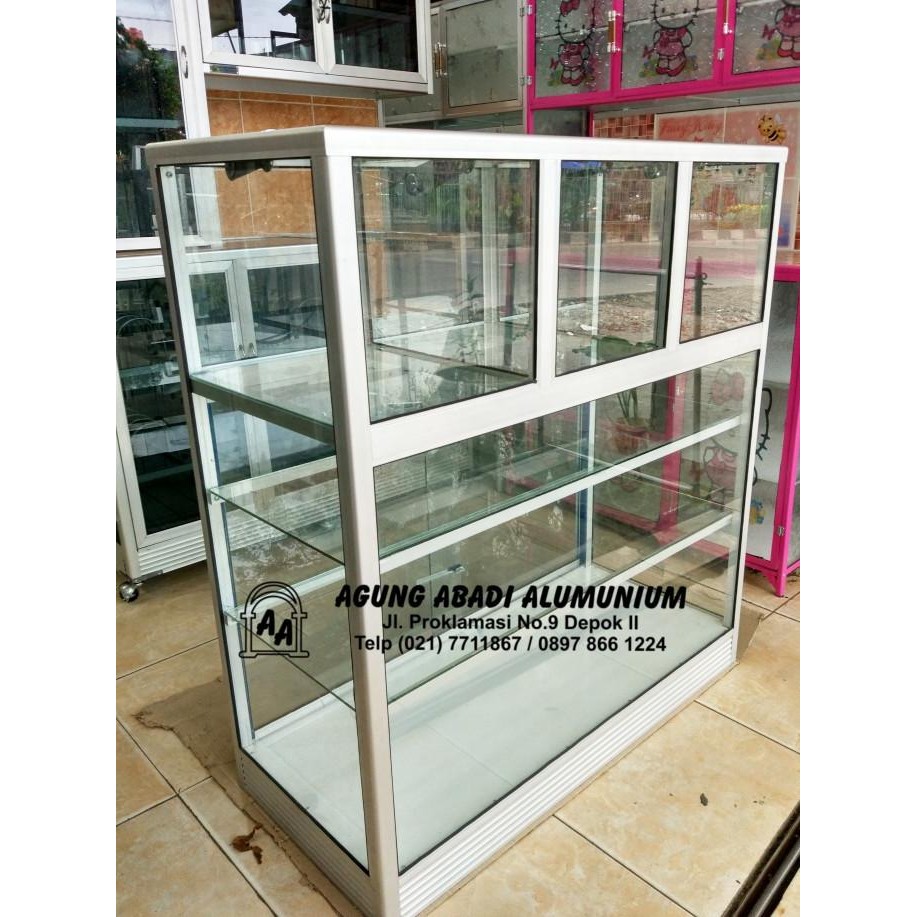 Etalase kaca beras 100cm 3 kotak KOKO