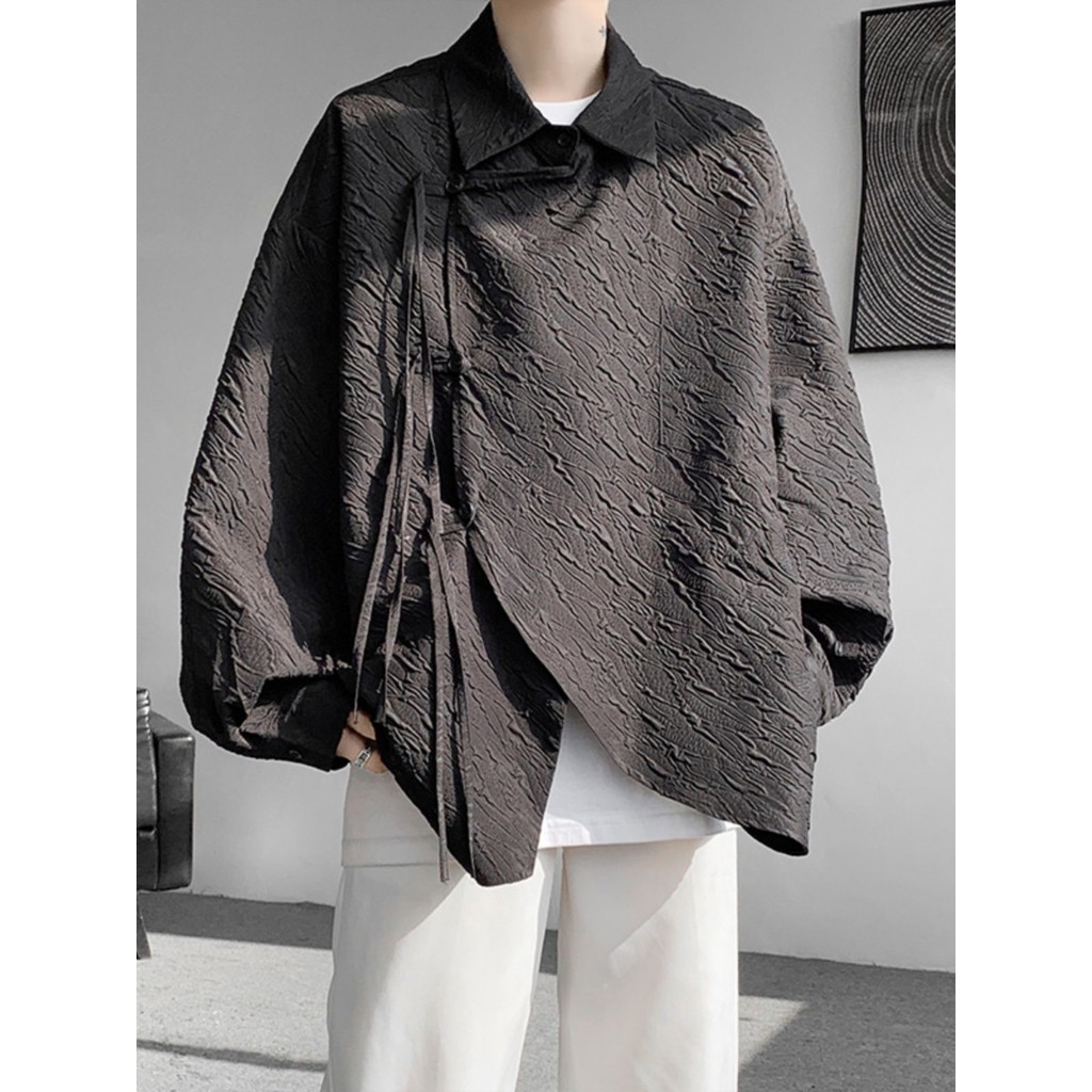 Tuan Dalam CODBARU Tekstur Cina Baru Tekstur Long-Lengan Tiongkok Kaos Mata Laki-laki Mahasiswa Desa