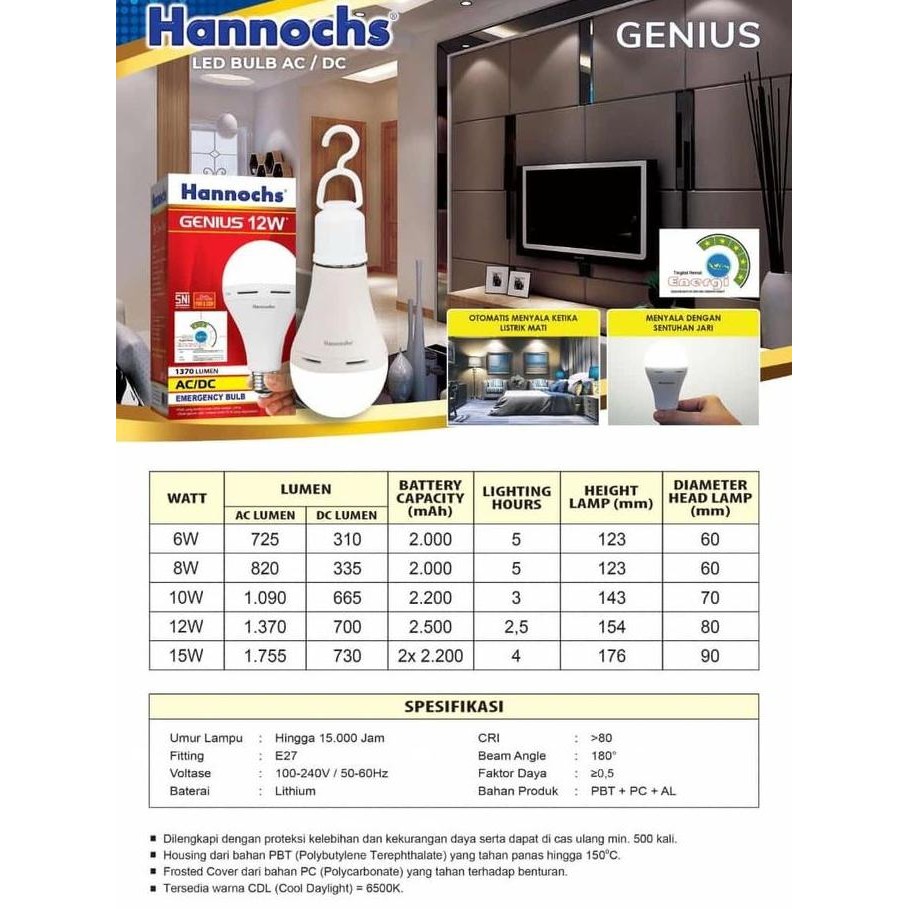 Bohlam Emergency Hannochs Genius Lampu Emergency Hannochs Bohlam LED murah