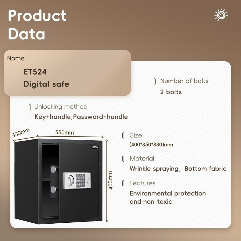 

h-4 Brankas Digital DELI ET-524 / Safe Deposit Box / Cash Box ET524 Hemat