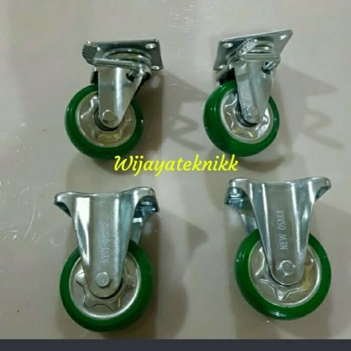 Roda Pu Hijau Osaka 4 Inch 1 Set Roda Troli Osaka Hijau 4 Inch Roda New Stok