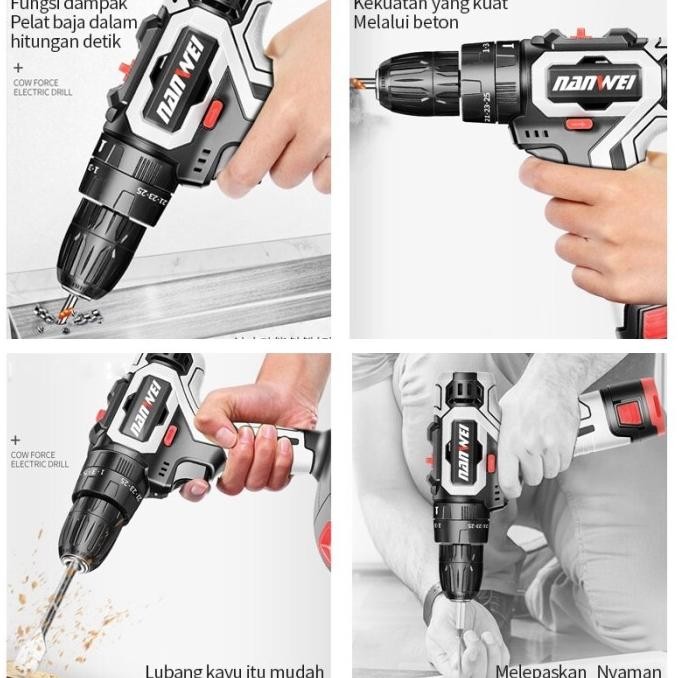 Bor Listrik Bor Tanpa kabel 42V NANWEI Set Lengkap Mata Bor Cordless murah