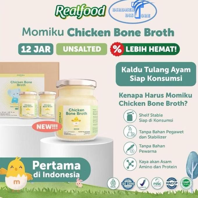 

Realfood Momiku Chicken Bone Broth ISI 12 JAR VARIAN Salted Dan Unsalted Terbuat Dari kaldu ayam murah