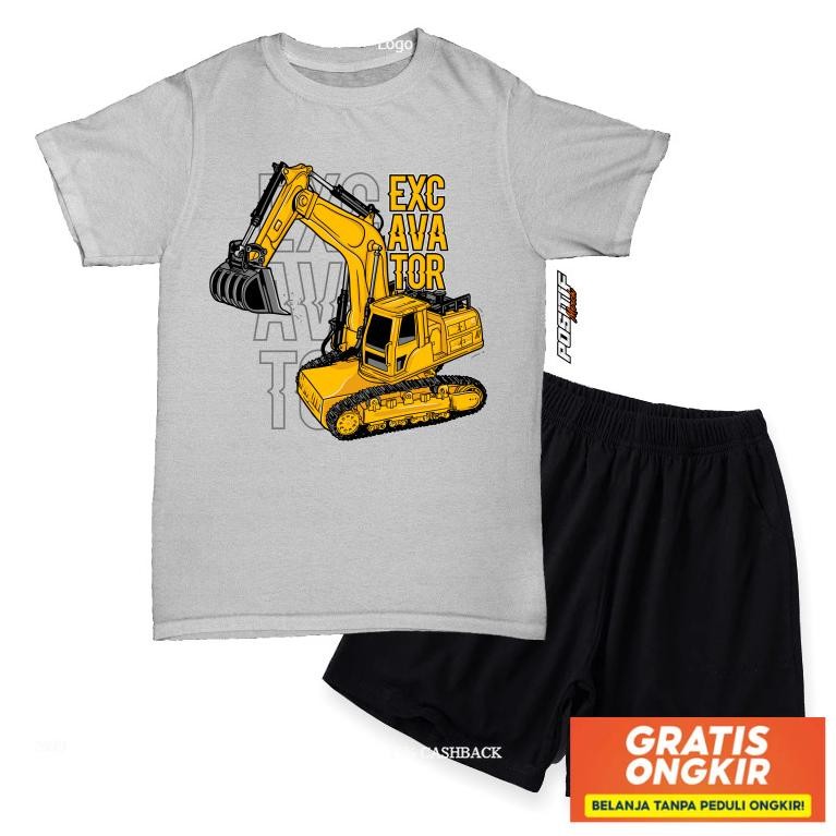 Baju Kaos Anak Setelan Excavator Alat Berat Positif Merch Original