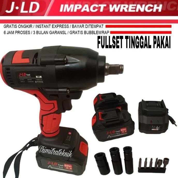 IMPEK JLD IMPACT WRENCH JLD TOOLS TORSI BESAR 700N.m BATERAI 2X 88VOLT murah