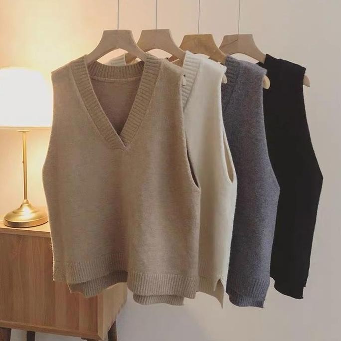 Sale Rompi Rajut Wanita Polos Korea Basic Panjang Tebal Atasan Rajut Korean Grey