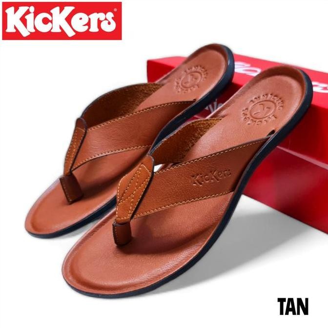 Promo Sandal Jepit Pria Kickers Kulit / Sandal Distro Cowok Kasual Promo / Sandal Lebaran Laki-Laki 