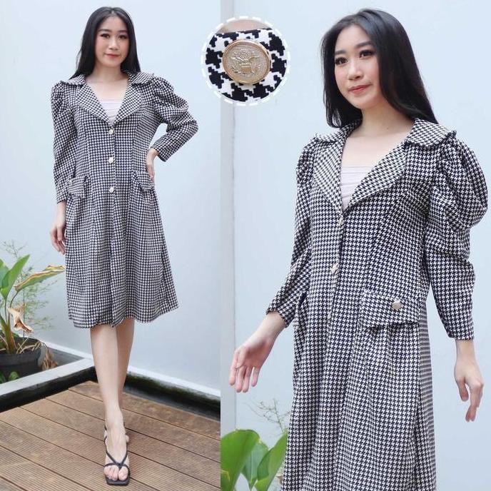 Murah #5620-1,Long Coat Rihana Hs Bahan Scuba Premium  Wanita Blazer Panjang Tebal Casual Hitam Jake