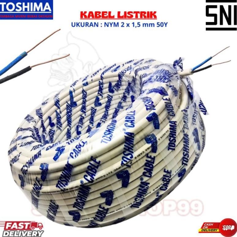 Toshima Kabel Listrik Nym 2 x 1.5 mm 50 YARD tembaga /Kabel listrik kawat Tembaga Kabel asli TOSHIMA