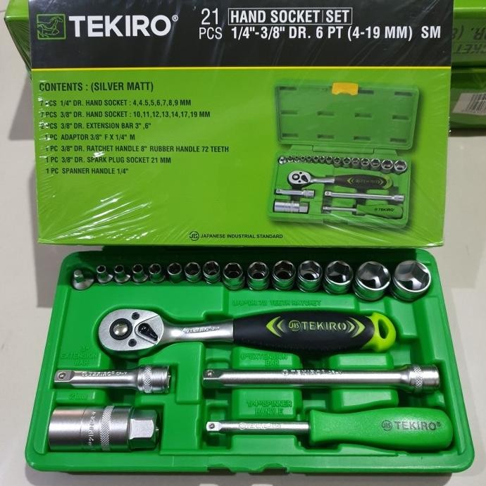 KUNCI SOK SET TEKIRO 21 PCS / SOCKET WRENCH 1/4" - 3/8" TEKIRO 21PCS
