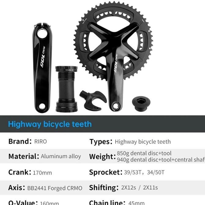 Riro 106 Crankset Roadbike Double Chainring Ht2 Hollowtech Crank + Bb