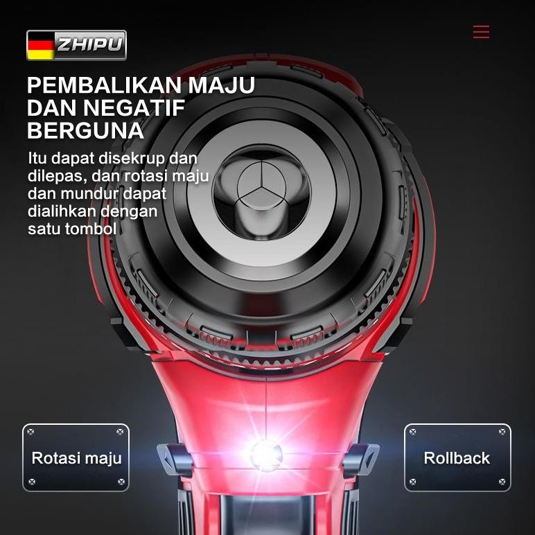 ZHIPU brushless Cordless Screwdriver 16.8V Bor listrik tanpa kabel bor baterai bor tanpa kabel Obeng