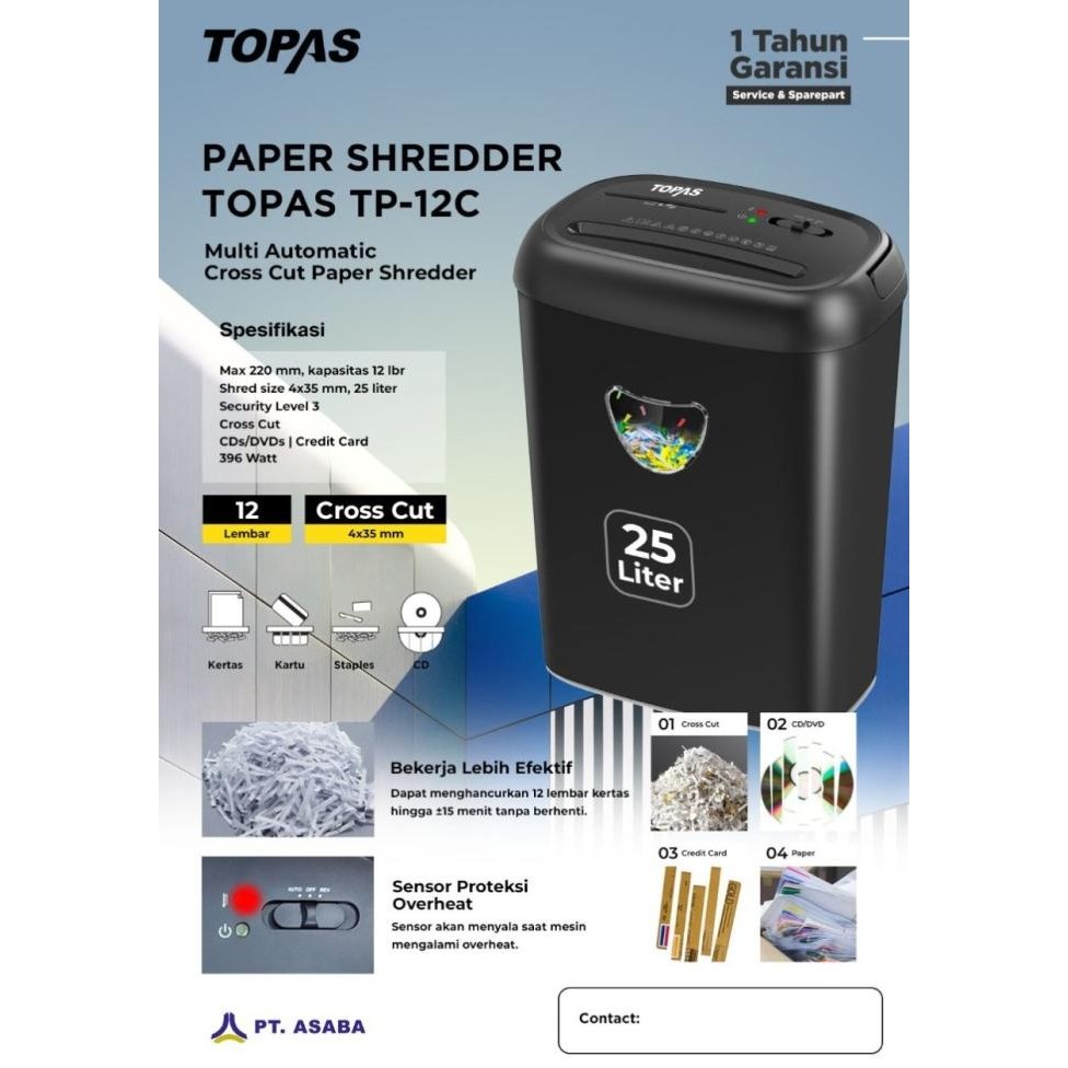 

Promo Mesin Penghancur Kertas Topas Tp-12C