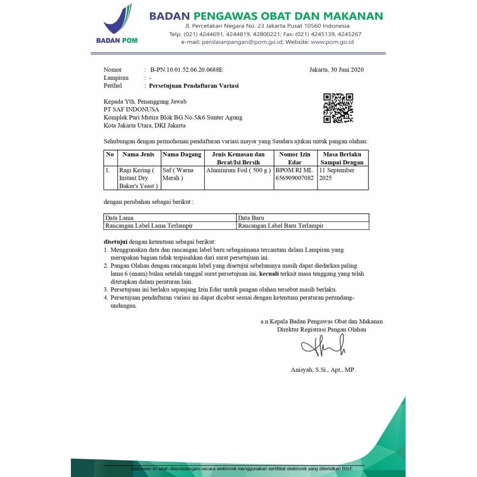 

SAF INSTANT RED, Dry Yeast Ragi Kering Instant per 500 gr murah