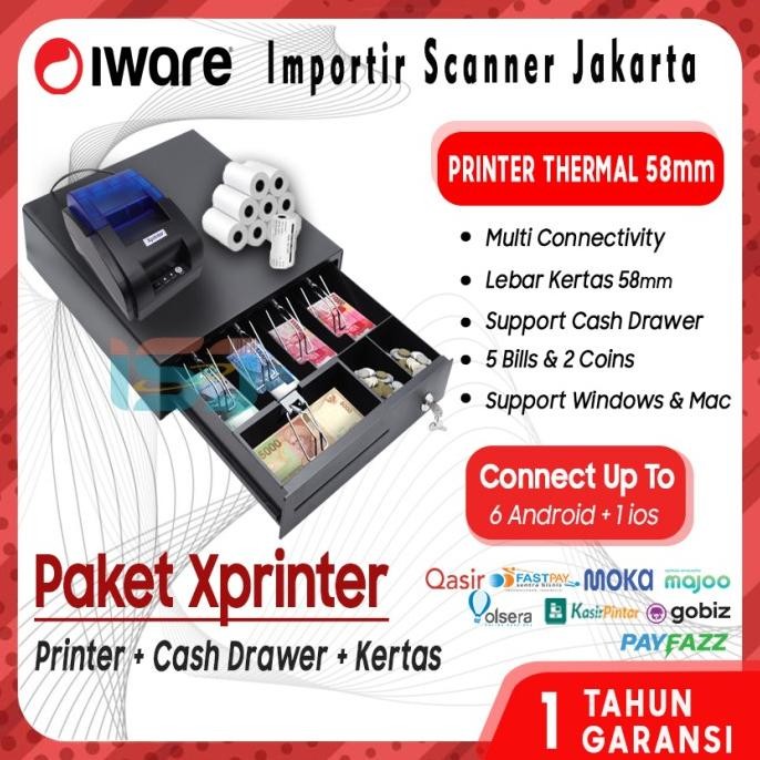 

Murah Paket Kasir Printer Bluetooth Xprinter, Cash Drawer, Free Kertas 5Roll