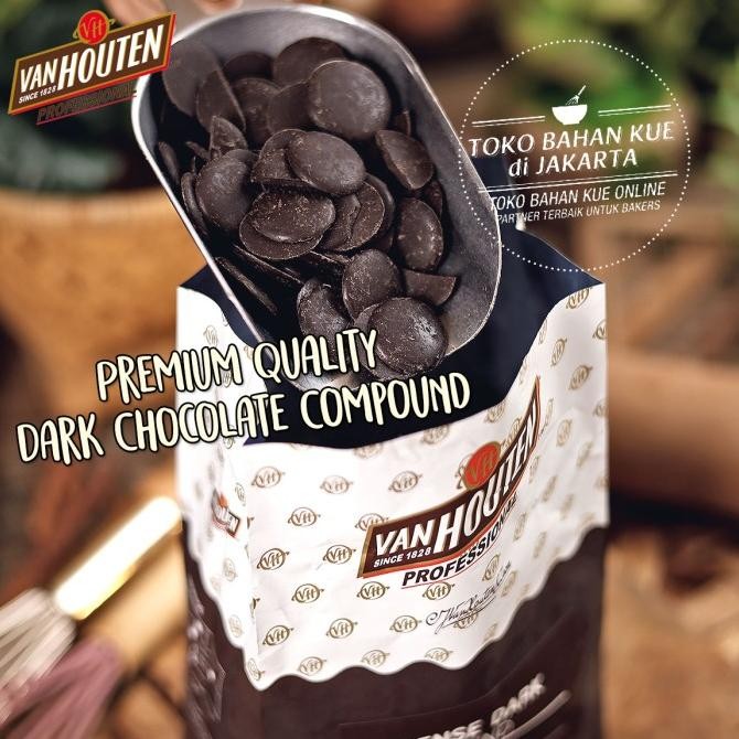 

Van Houten Intense Dark Chocolate Compound 500gr BUTTON Cokelat KEPING murah