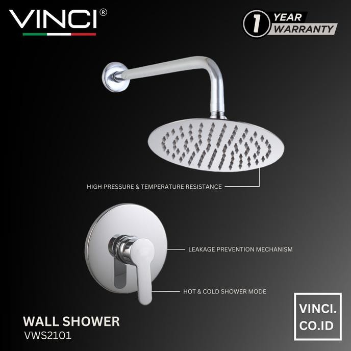 Vinci Keran Wall Shower Tanam Tembok Mixer Panas Dingin Kran Mandi Set New Stok