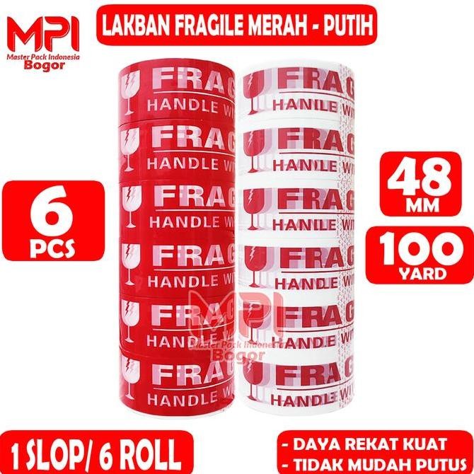 

Promo 1 SLOP [ 6 PCS ] Lakban Fragile Merah - Fragile Putih 48 mm x 100 Yard Handle With Care Jangan Dibanting - Master Pack Indonesia COD