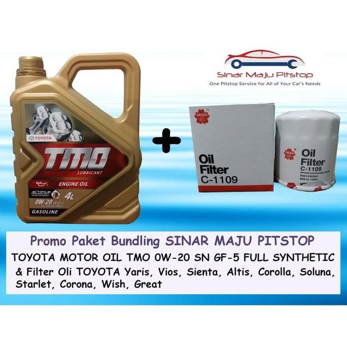 Promo Paket Bundling Oli Mobil Tmo 0W-20 Api Sn Original 4 Liter & Filter Oli Toyota Yaris Vios Sien